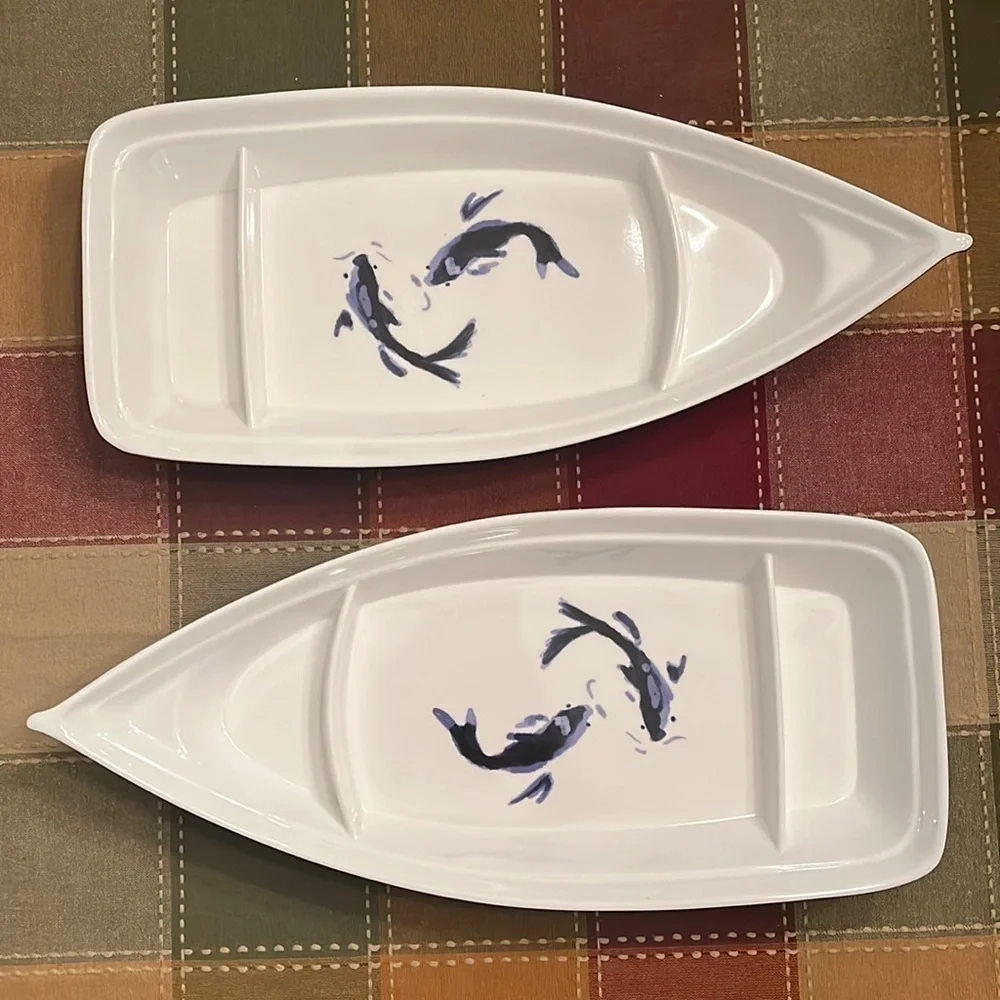 Brand New Sushi Boat Plates Set of 2 Elegant Serving Trays Top Dishwasher Safe